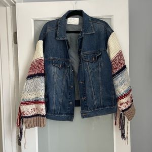 ZARA Oversized Knit Sleeve Jean Jacket